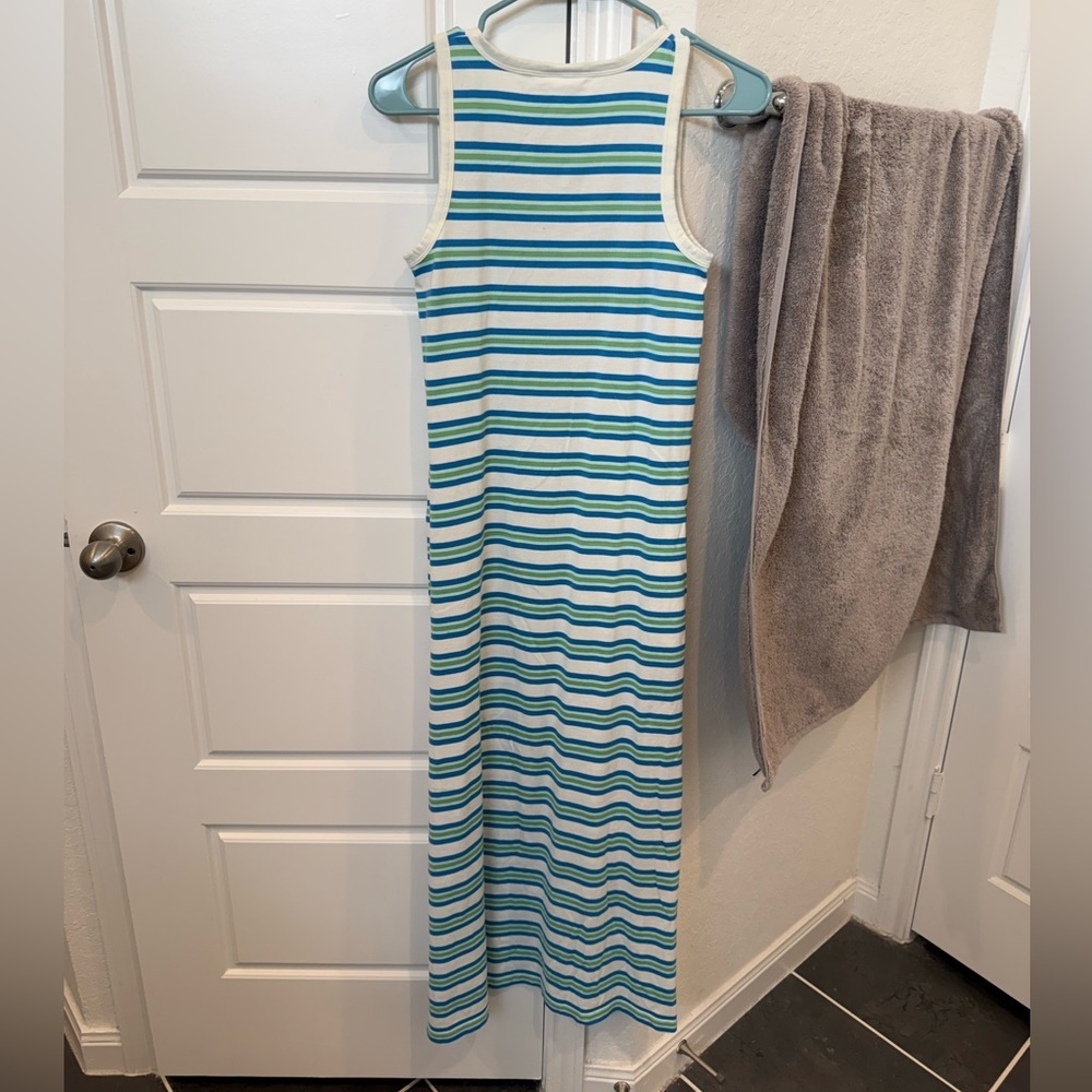 Lacoste Striped Tank Midi Dress in Light Blue and White - Picture 4 of 5